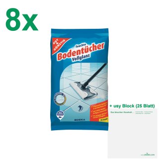 Gut & Günstig feuchte Bodentücher Vollglanz 8er Pack (8x15 Tücher) + usy Block