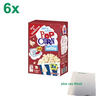Gut & Günstig Mikrowellen Popcorn salzig Gastropack (6x300g) + usy Block