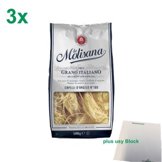La Molisana Nudeln "Capelli DAngelo 100" Officepack (3x500g Packung) + usy Block