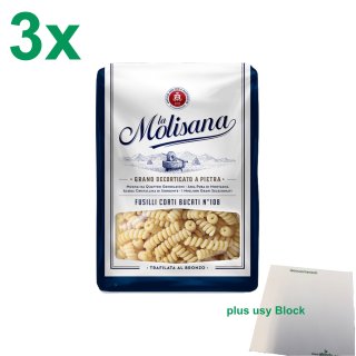 La Molisana Nudeln "Fusilli Corti Bucati 108" Officepack (3x500g Packung) + usy Block