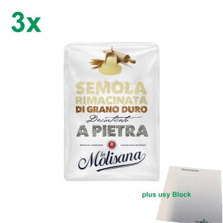 La Molisana Hartweizenmehl "Semola Rimacinata Di Gran Duro" 3er Pack (3x1kg Packung) + usy Block