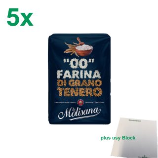La Molisana Mehl "Farina Di Grano Tenero 00" 5er Pack (5x500g Packung) + usy Block