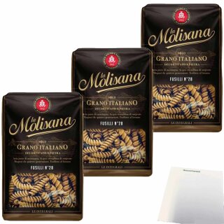 La Molisana Vollkorn Nudeln Fusilli Integrali 28 3er Pack (3x500g Packung) + usy Block