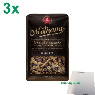 La Molisana Vollkorn Nudeln "Fusilli Integrali 28" Officepack (3x500g Packung) + usy Block