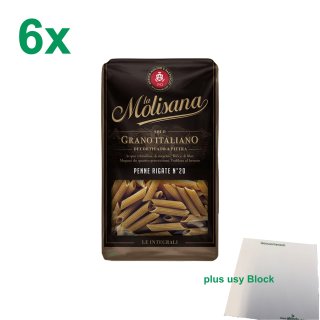 La Molisana Vollkornnudeln "Penne Rigate 20" Gastropack (6x500g Packung ) +usy Block