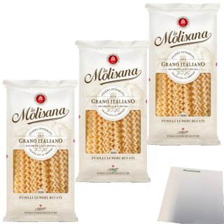 La Molisana Nudeln Fusilli Lunghi Bucati N°308 3er Pack (3x500g Packung) + usy Block