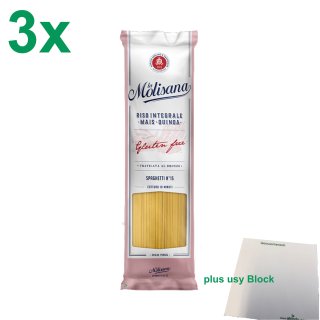 La Molisana Nudeln Glutenfrei "Spaghetti Gluten free 15" Officepack (3x400g Packung) + usy Block