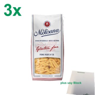 La Molisana Nudeln Glutenfrei "Penne Rigate Gluten free 20" Officepack (3x400g Packung) + usy Block