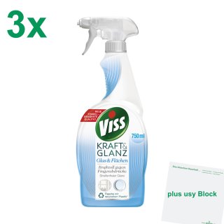 Viss Kraft&Glanz für Glas&Flächen 3er Pack (3x750ml) + usy Block