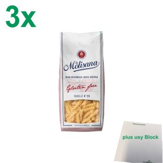 La Molisana Nudeln Glutenfrei "Fusilli Gluten free 28" Officepack (3x400g Packung) + usy Block