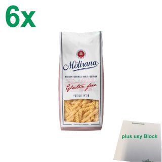 La Molisana Nudeln Glutenfrei "Fusilli Gluten free 28" Gastropack (6x400g Packung) + usy Block