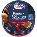 Appel Feuer Röllchen Zerkleinerte Heringsfilets zu Röllchen geformt in scharfer Schaschlik-Sauce (200g Dose)