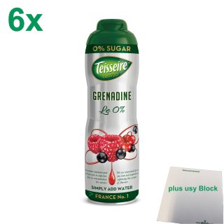 Teisseire Grenadine Getränkesirup ohne Zucker 6er Pack (6x600ml Flasche) + usy Block