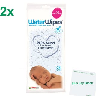 WaterWipes Babyfeuchttücher 2er Pack (2x28St.) + usy Block