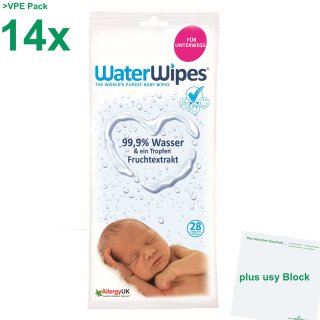 WaterWipes Babyfeuchttücher VPE (14x28St.) + usy Block