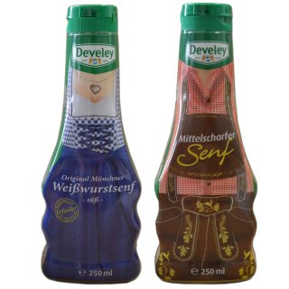 Develey Münchner Weißwurstsenf süß und Mittelscharfer Senf (2x 250ml Flasche)