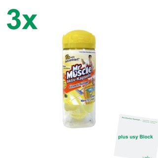 Mr. Muscle Aktiv-Kapseln Allzweck-Reiniger Zitrus 3er Pack (36x4ml Kapseln) + usy Block