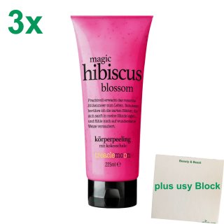 treaclemoon magic hibiscus blossom Körperpeeling mit Kokosschale 3er Pack (3x225ml Tube) + usy Block