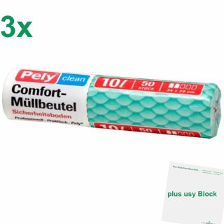 Pely Comfort-Müllbeutel, 3x 50 Beutel mit 10 L Fassungsvermögen + usy Block