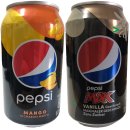 Pepsi Neuheiten Testpaket (je 24x0,33l Dosen Pepsi Max Vanilla und Pepsi Mango zero sugar) + usy Block