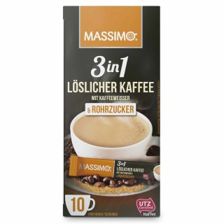Massimo 3 in 1 Löslicher Kaffee & Rohrzucker 10 Portionen (170g)