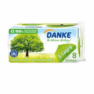 DANKE Toilettenpapier, 3-lagig 8 Rollen á 150 Blatt