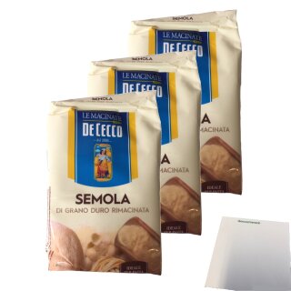 De Cecco Hartweizengrieß "Semola di grano duro rimacinata" 3er Pack (3x1kg Packung) + usy Block