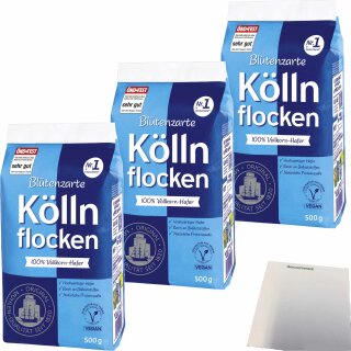 Kölln Blütenzarte Köllnflocken 3er Pack (3x500g Packung) + usy Block