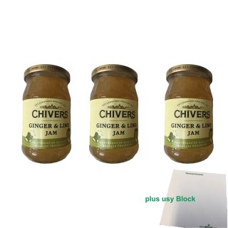 Chivers Ingwer & Limetten Konfitüre britisch 3er Pack (3x340g) + usy Block