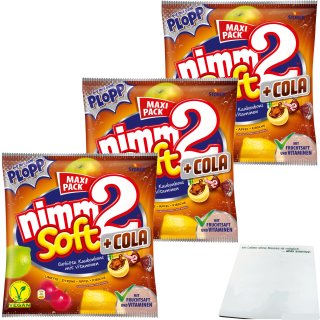 Nimm2 Soft + Cola gefüllte Kaubonbons mit Vitaminen 3er Pack (3x345g Maxi Pack) + usy Block