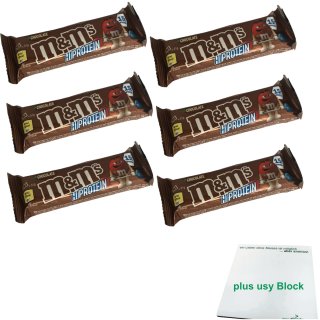 M&Ms Proteinriegel Schokolade (6x51g Riegel) + usy Block