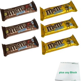 M&Ms Proteinriegel Snack-Pack Schokolade & Erdnuss (Jeweils 3x51g Riegel) + usy Block