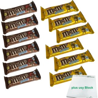M&Ms Proteinriegel Trainings-Pack Schokolade & Erdnuss (Jeweils 6x51g Riegel) + usy Block