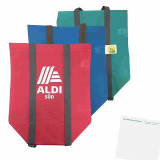 Aldi Süd Einkauf Tragerucksack (3Stk.) in pink, grün, blau + usy Block