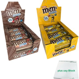M&Ms Proteinriegel Trainings-Pack Schokolade & Erdnuss (Jeweils 6x51g Riegel) + usy Block