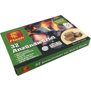 Flash Öko-Anzündwürfel Kaminanzünder Kohleanzünder Grillanzünder (32 Stck Packung)