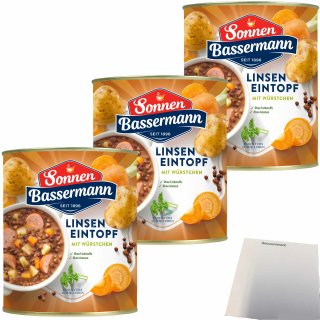Sonnen Bassermann mein Linsen-Eintopf mit Würstchen 3er Pack (3x800g Dose) + usy Block