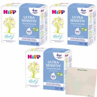 Hipp Babysanft Ultra Sensitiv Feuchttücher ohne Parfum 3er Pack (3x208 St) + usy Block