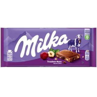 Milka Trauben-Nuss Alpenmilch-Schokolade mit Rosinen und Haselnüssen (100g Tafel)