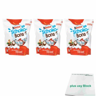 Ferrero Kinder Schoko Bons 3er Pack (3x200g Beutel) + usy Block