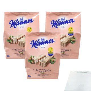 Manner Original Neapolitaner Haselnuss Schnitten 3er Pack (3x400g Beutel) + usy Block