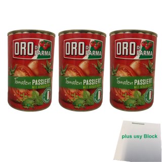 Oro di Parma Tomaten passiert mit Kräutern 3er Pack (3x 400g) + usy Block