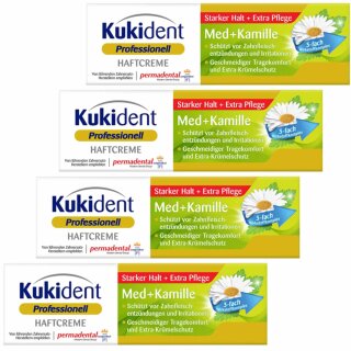 Kukident Haftcreme Med+Kamille Starker Halt 4er Pack (4x40g Tube)