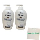 Dove Creme Pflegende Hand-Waschlotion 2er Pack (2x 250ml Pumpspender) + usy Block