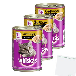 Whiskas in Sauce mit Geflügel 3er Pack (3x400g Dose) + usy Block