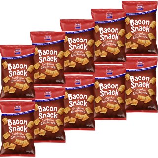 XOX Bacon Snack leckere Weizensnacks mit Schinkengeschmack VPE (10x100g Packung)