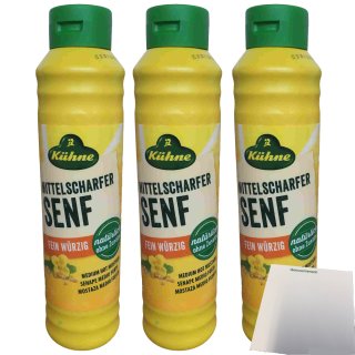 Kühne Senf Mittelscharf 3er Pack (3x875ml Flasche) + usy Block