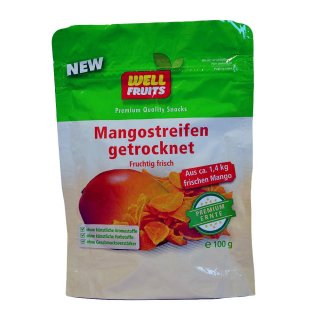 Wellfruits Mangostreifen getrocknet Fruchtig frisch (100g Tüte)