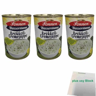 Sonnen Bassermann Broccoli- Cremesuppe 3er Pack (3x400ml Dose) + usy Block