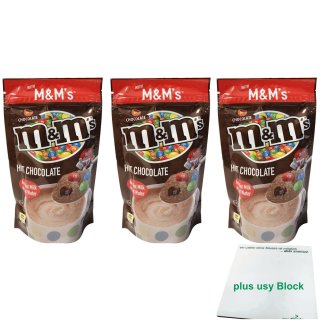 M&Ms Hot Chocolate Getränkepulver 3er Pack (3x140g Packung Kakao mit Schokolinsen) + usy Block